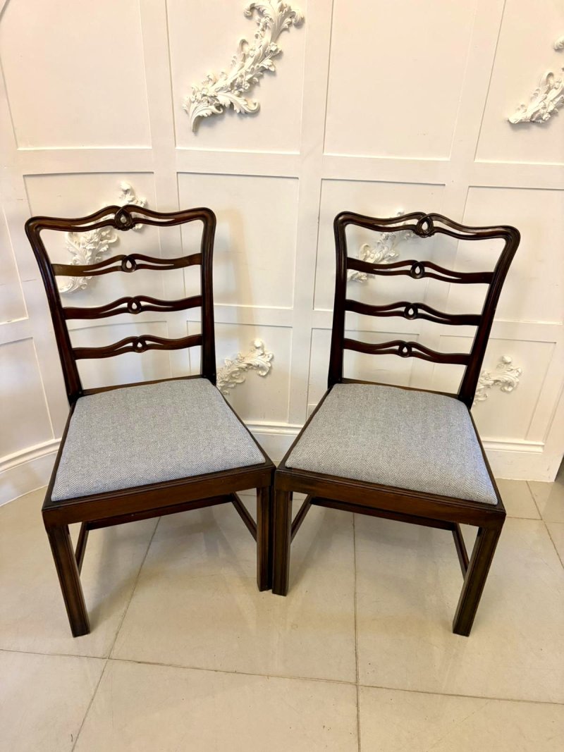 Antique Set of 12 Mahogany Chippendale Style Ladder Back Dining Chairs – 10 Singles & 2 Carvers - Image 4